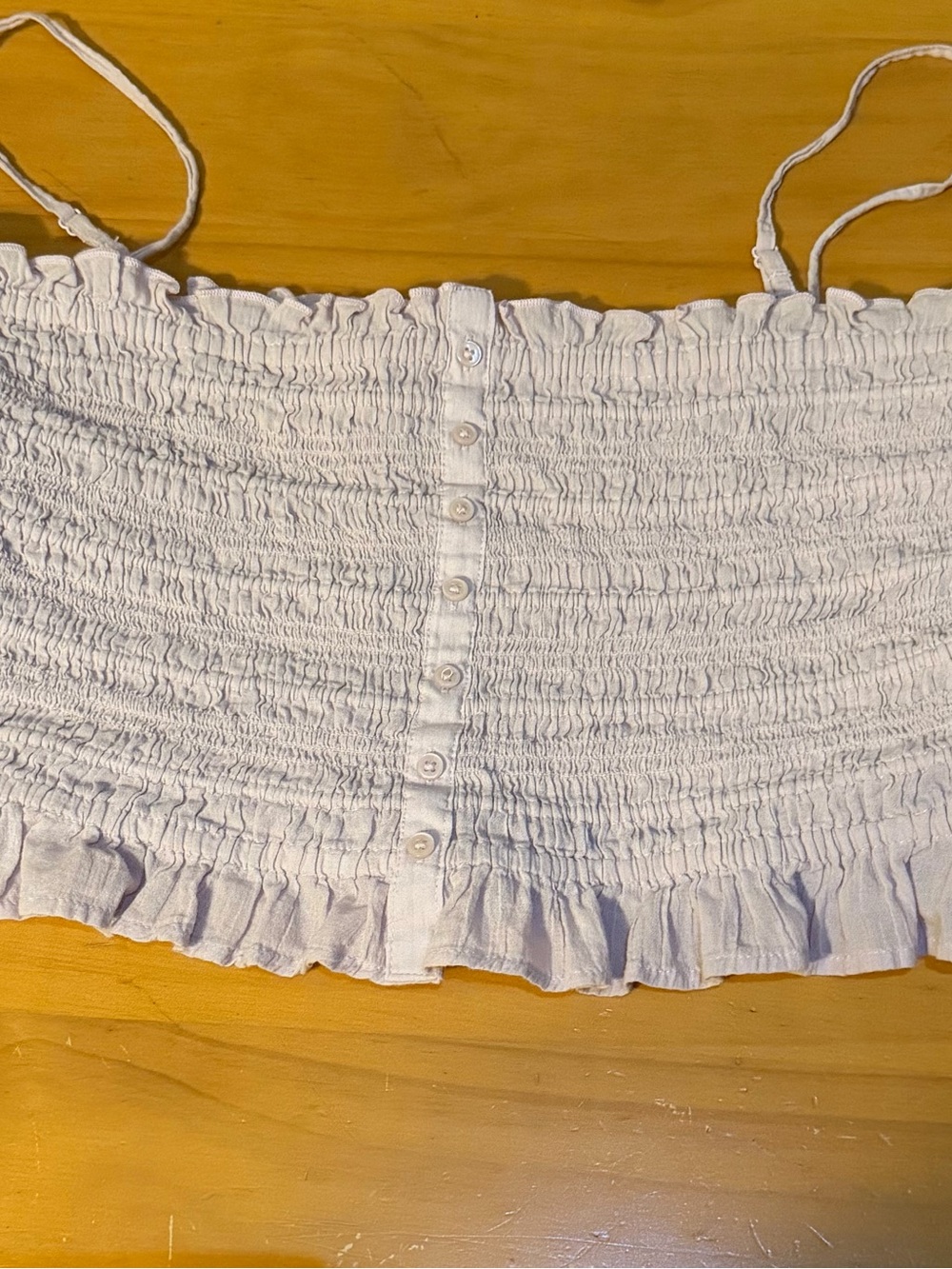 American Eagle Outfitters White Smocked Button-Front Crop Top